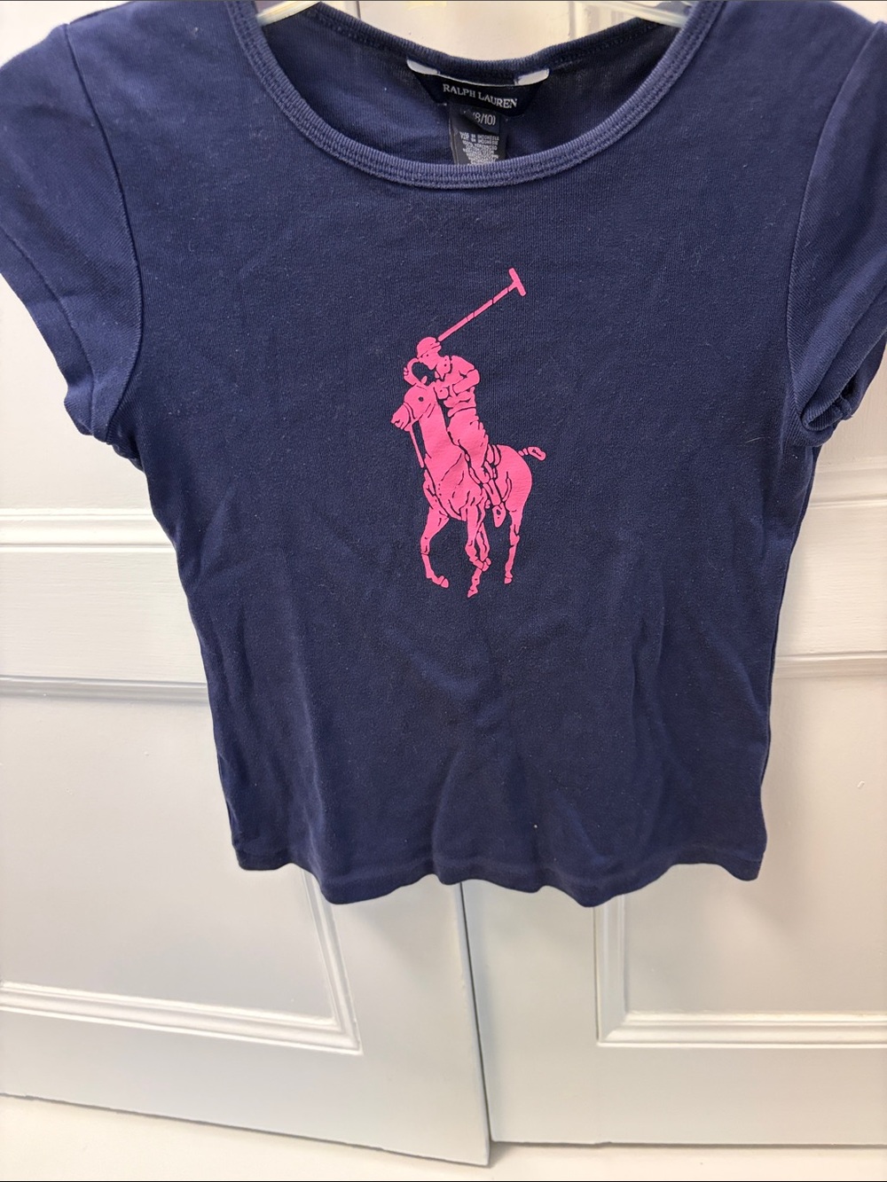 Ralph Lauren Navy Tee with Hot Pink Polo Player Graphic